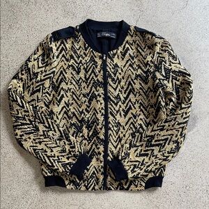 Zara Black and Gold Bomber Jacket with Ribbed Trim